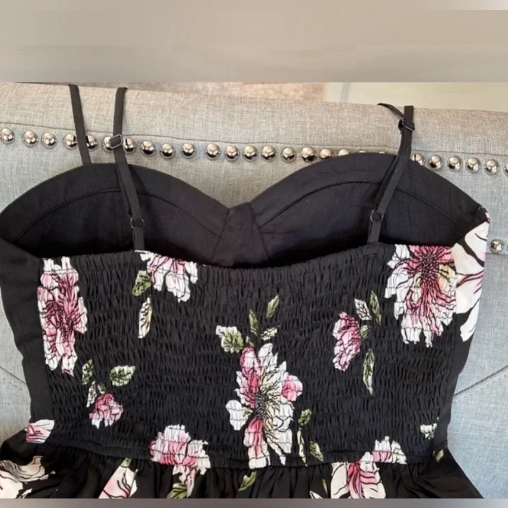 Band of Gypsies Corset Bustier Floral Black Pink Mini Sundress Boho Size S - Picture 6 of 12